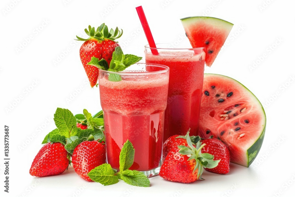 Clear Pixel Picture of Watermelon and Strawberry Smoothie Juice Isolated on White Background, Clear Pixel Picture of Watermelon and Strawberry Smoothie Juice Isolated on White Background,