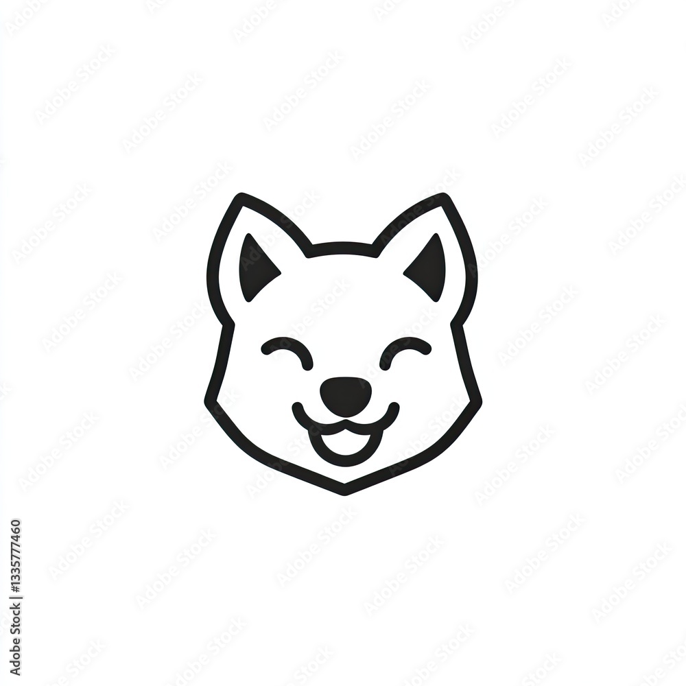Cute simple wolf face icon black outline on white background minimalistic Cute simple wolf face icon black outline on white background minimalistic