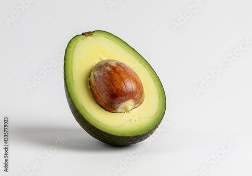 Perfectly Ripe Avocado Half, White Background
