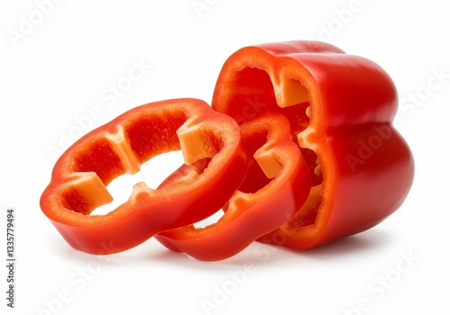 Fresh Sliced Pepper, Isolated on White Background, Studio Shot