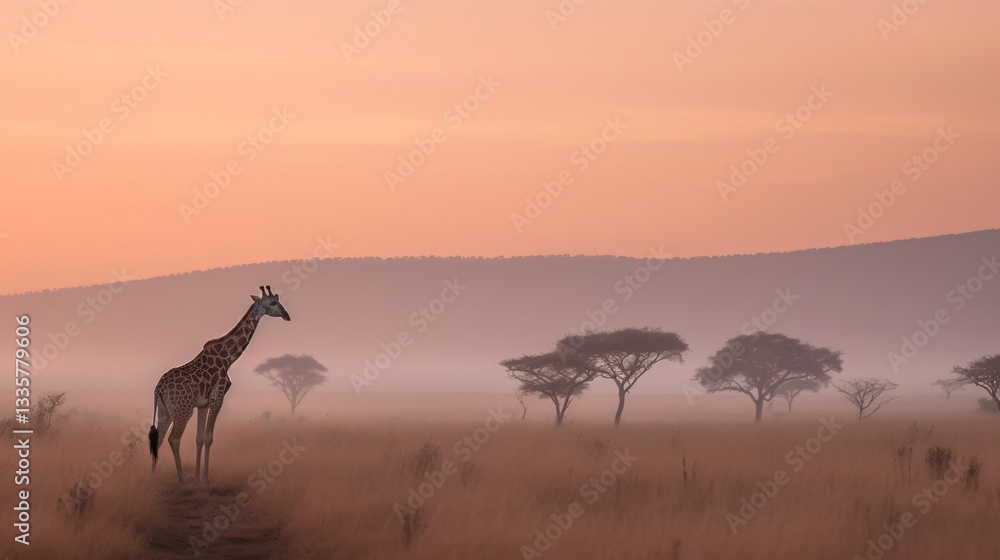 Giraffe Silhouette at Sunrise in the African Savanna Giraffe Silhouette at Sunrise in the African Savanna