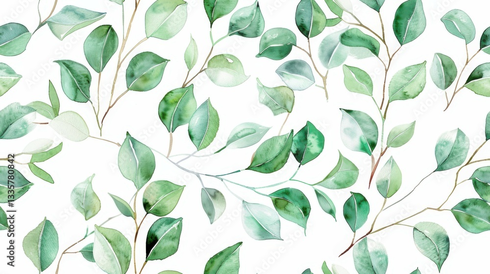custom made wallpaper toronto digitalA seamless watercolor floral pattern with green leaves and branches on a white background, perfect for wallpapers, wedding invitations, greeting cards, and elegant decor.