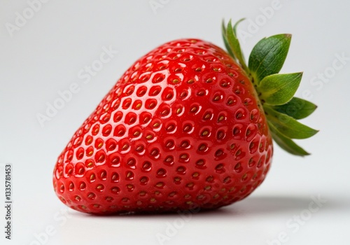 Close-up of Vibrant Strawberry on White Background, Shallow Depth of Field