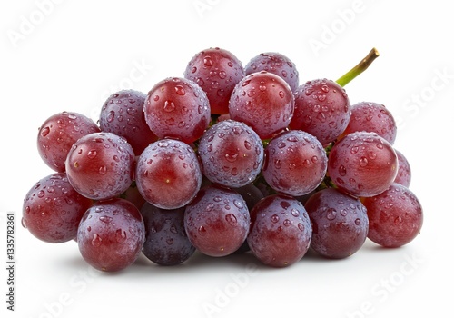 Purple Grapes with Water Droplets on White Background