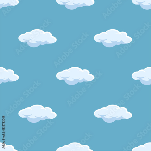 Cute cartoon clouds on sky. Doodle watercolor seamless pattern vector. Minimal wallpaper. Design for fabric, textile, cloth, shirt, skirt, dress, bedsheet, pajama, clothing, sticker.