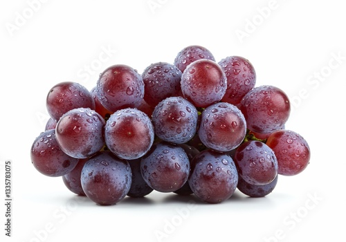 Purple Grapes with Water Droplets on White Background