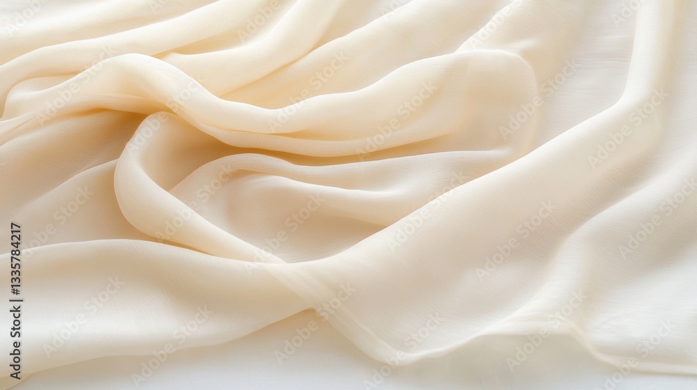 Fototapeta premium Soft ivory white organza fabric with delicate texture and flowing folds, creating elegant and airy appearance