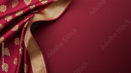 Luxurious maroon Banarasi silk saree with golden motifs and intricate border design