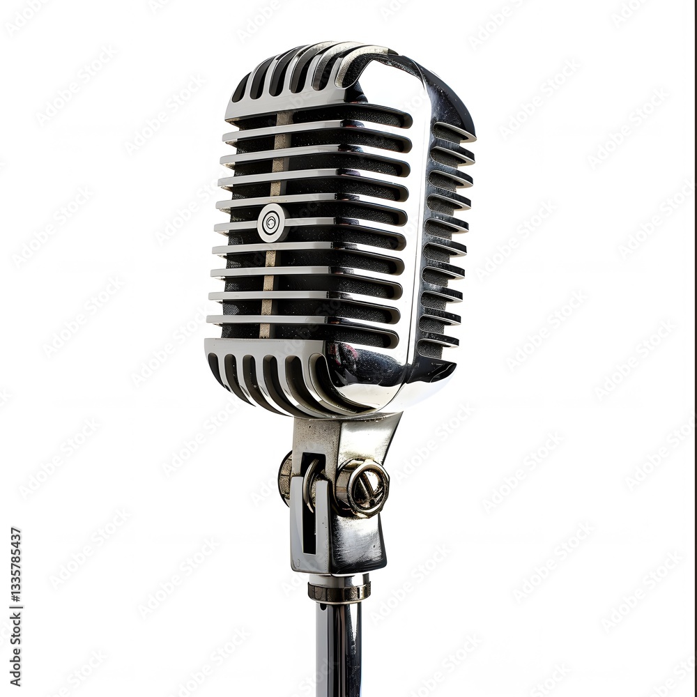 Fototapeta premium Vintage Microphone on White Background for Audio and Music Themes