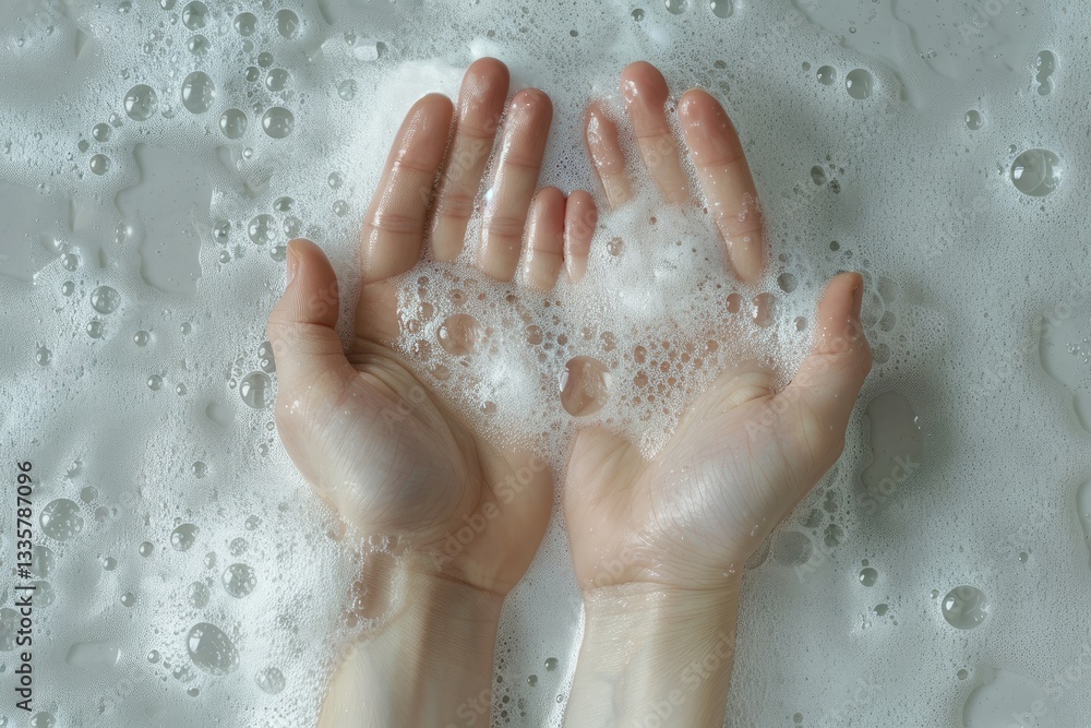 Detailed Picture of Top View of Hands with Foam From Soap Detailed Picture of Top View of Hands with Foam From Soap
