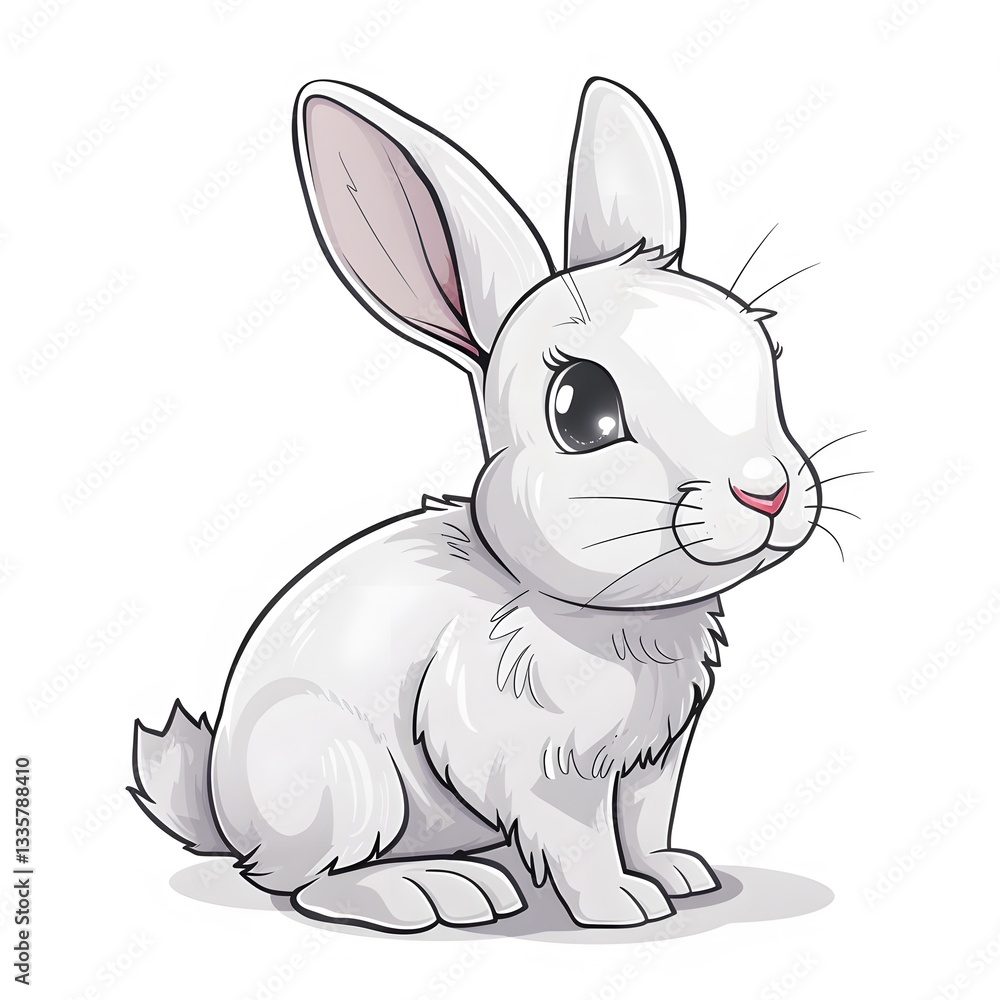 Fototapeta premium Cute Cartoon Rabbit with Big Ears Sitting Side View Illustration