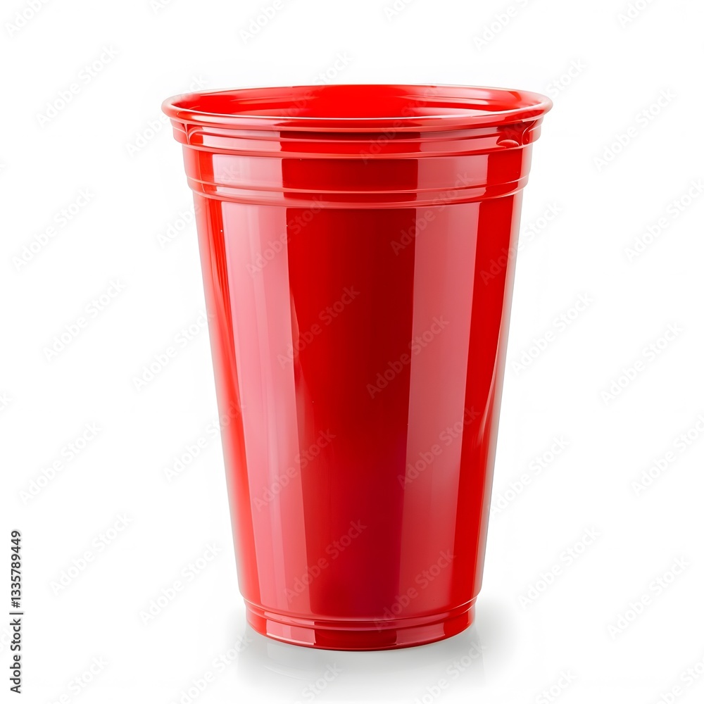 Bright Red Plastic Cup on White Background for Party Use