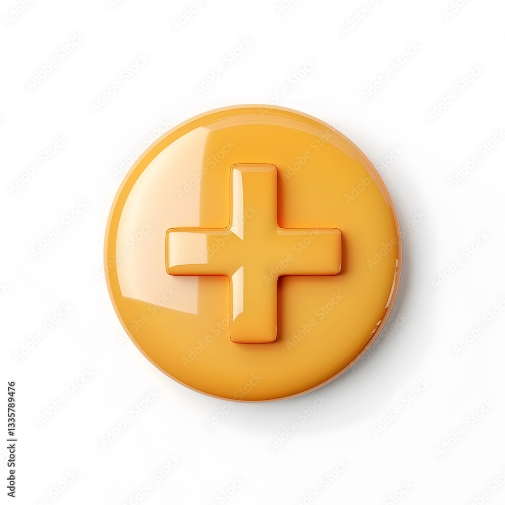 Glossy Orange Plus Sign on a White Background for Creative Use Glossy Orange Plus Sign on a White Background for Creative Use