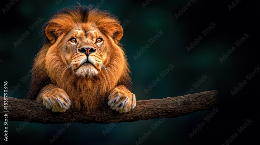 Fototapeta premium Majestic lion showcasing vibrant colors in portrait shot