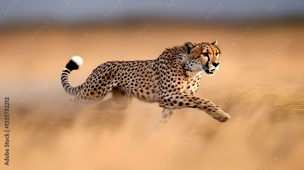 Cheetah Sprinting Across Golden Field Cheetah Sprinting Across Golden Field