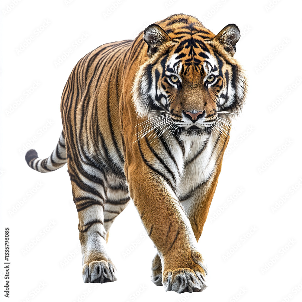 majestic tiger walking forward with focused gaze majestic tiger walking forward with focused gaze