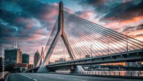 Minimalist Zakim Bunker Hill Memorial Bridge Boston Skyline Photography