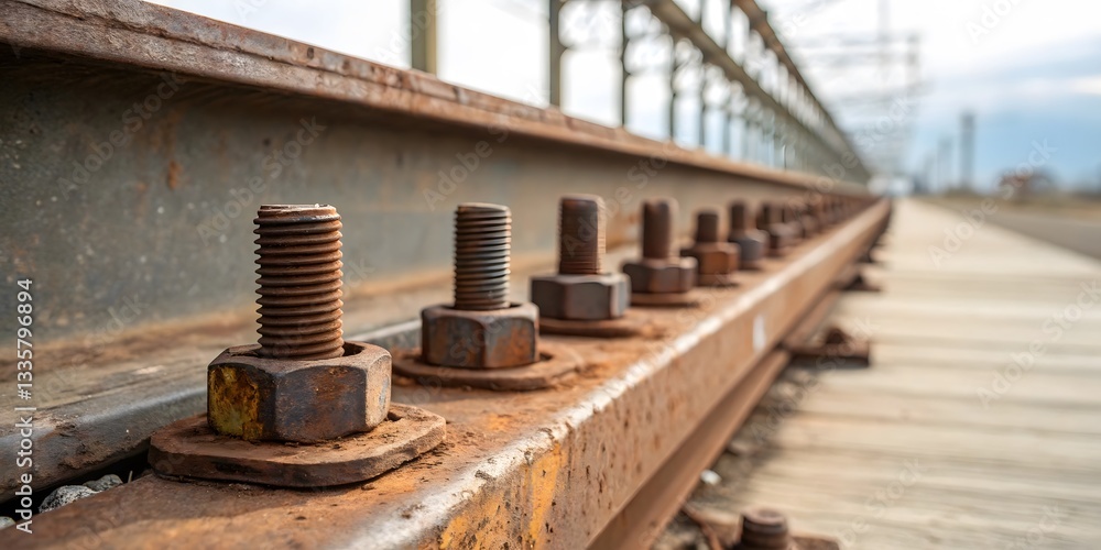 Rusty Bolts and Steel Beams on Industrial Structure at Sunset Rusty Bolts and Steel Beams on Industrial Structure at Sunset