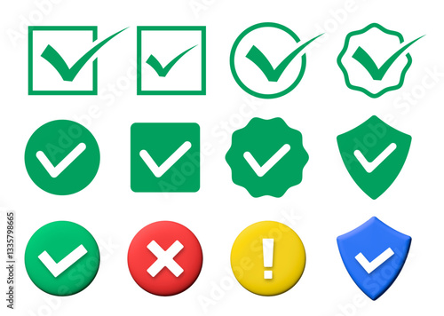 green check mark icon, check box icon set. circle and square. tick box symbol in green with correct, accept checkmark icons , check list circle frame - checkbox symbol vector sign