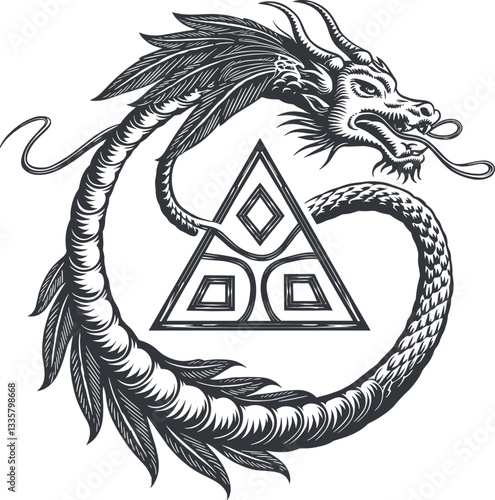 Celtic and Viking symbols: Dragon, Raven, Triskelion, Triskele, Valknut, and a mythical serpent.