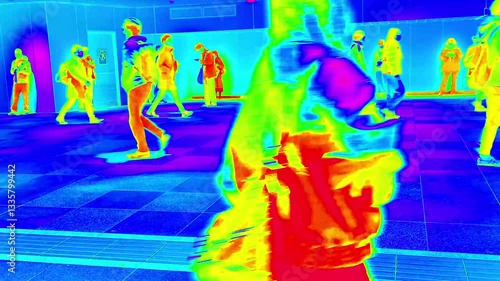 Infrared Thermal Scanner Detecting People Video.