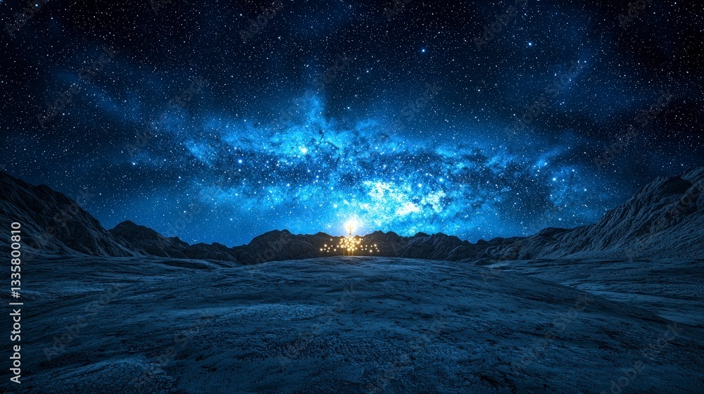 Naklejka premium Majestic Night Sky over Starlit Mountain Range