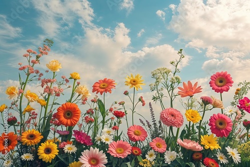 Wallpaper Mural Vibrant Flower Arrangements Under a Bright Sky for Joyful Sunny Days Torontodigital.ca