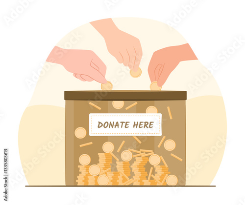Human Hands Donate Money Coins for Charity Donation Concept Illustration Clip Art