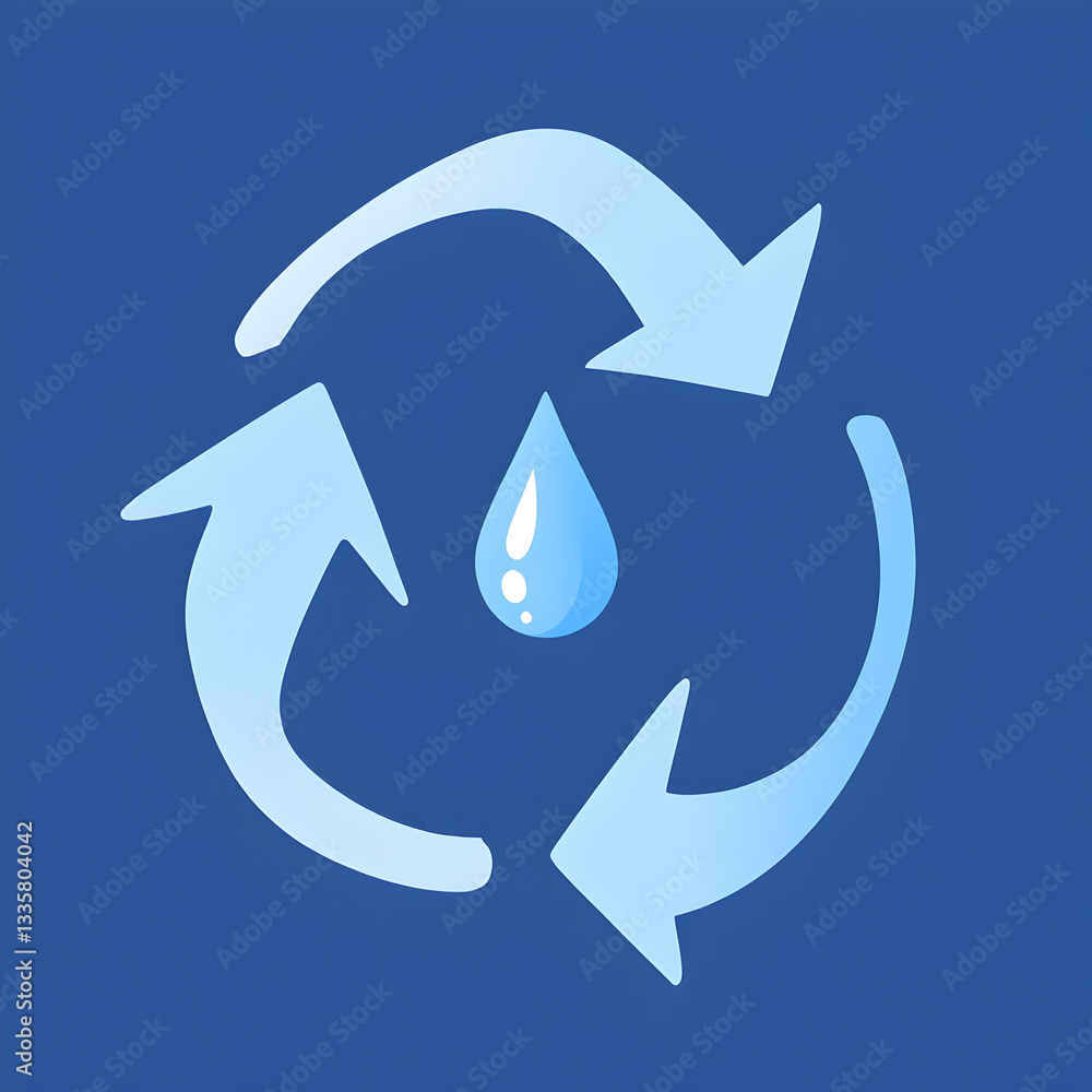 Blue Water Cycle Symbol with Arrows and Droplet – Environmental Sustainability, Recycling, and Conservation Concept Illustration