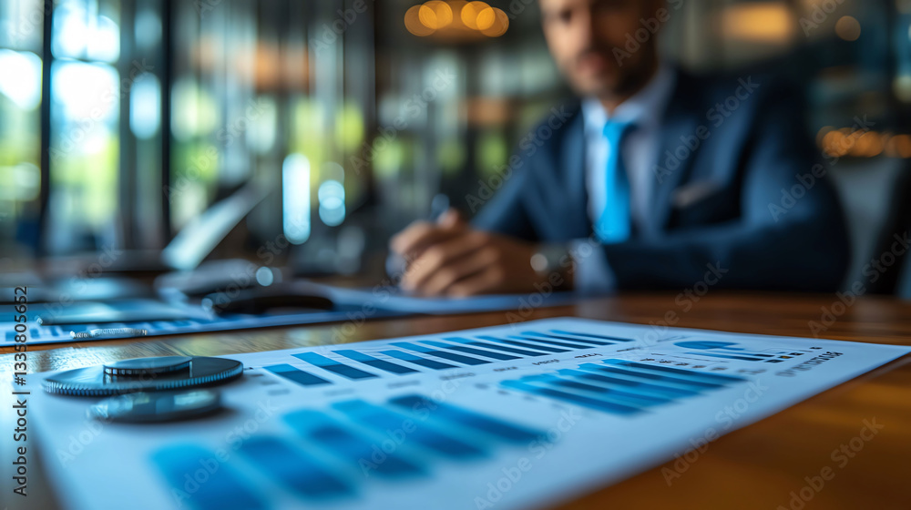 Executive presenting a graph during a business negotiation meeting, financial strategy, data presentation for negotiation Executive presenting a graph during a business negotiation meeting, financial strategy, data presentation for negotiation