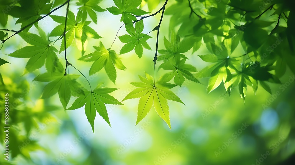 Vibrant green leaves in spring, swaying gently against a soft-focus natural background. Vibrant green leaves in spring, swaying gently against a soft-focus natural background.