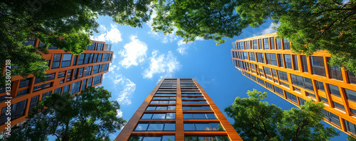 Modern Wooden Buildings and Sky
