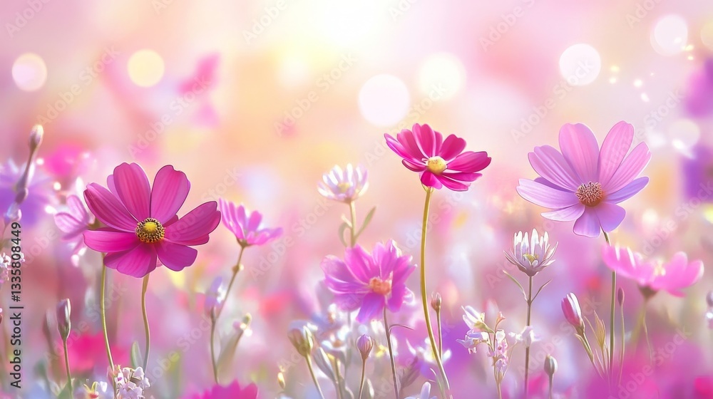 Serene Pink Cosmos Flower Field at Dawn Serene Pink Cosmos Flower Field at Dawn