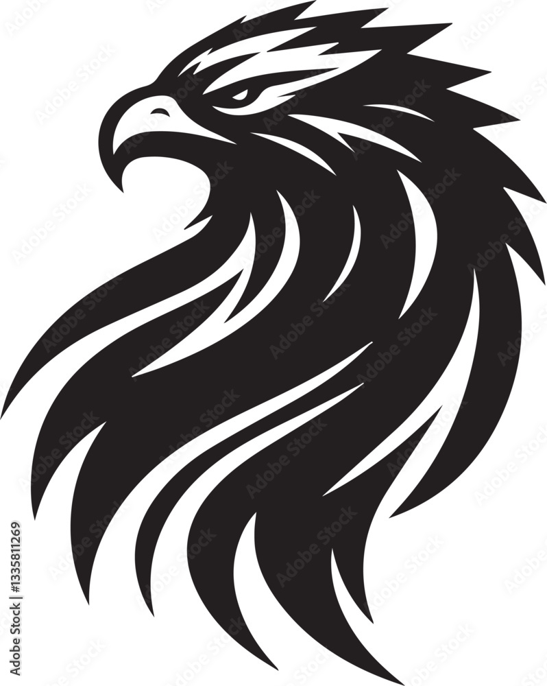 Fototapeta premium Majestic Black and White Eagle Vector Illustration – Fierce Falcon Silhouette Logo