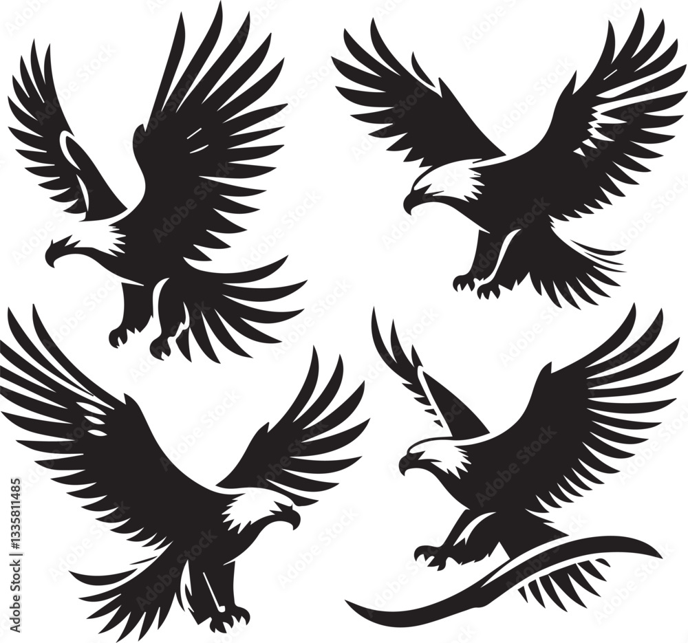 Majestic Black and White Eagle Vector Illustration – Fierce Falcon Silhouette Logo Majestic Black and White Eagle Vector Illustration – Fierce Falcon Silhouette Logo
