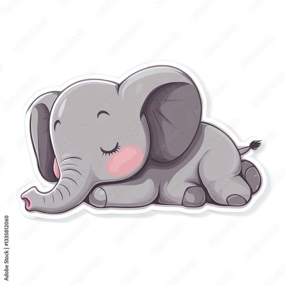 Fototapeta premium A cute sleeping elephant, portraying tranquility and innocence in a playful design.