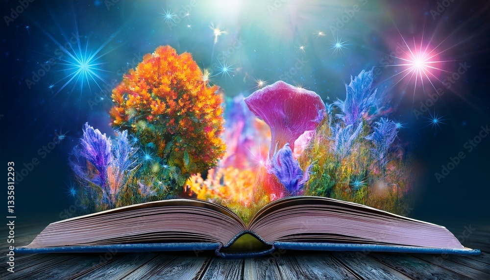 Obraz premium open book with colorful magical fairy tale