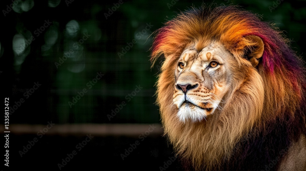 Fototapeta premium Majestic Lion Portrait Fiery Mane Intense Gaze Wildlife Photography