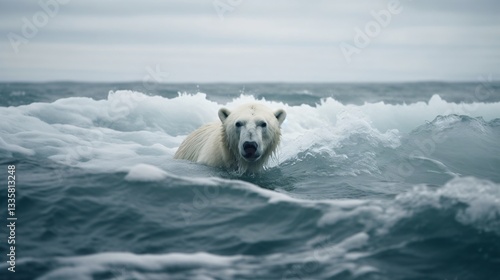 Majestic Polar Bear Swimming in the Arctic Ocean