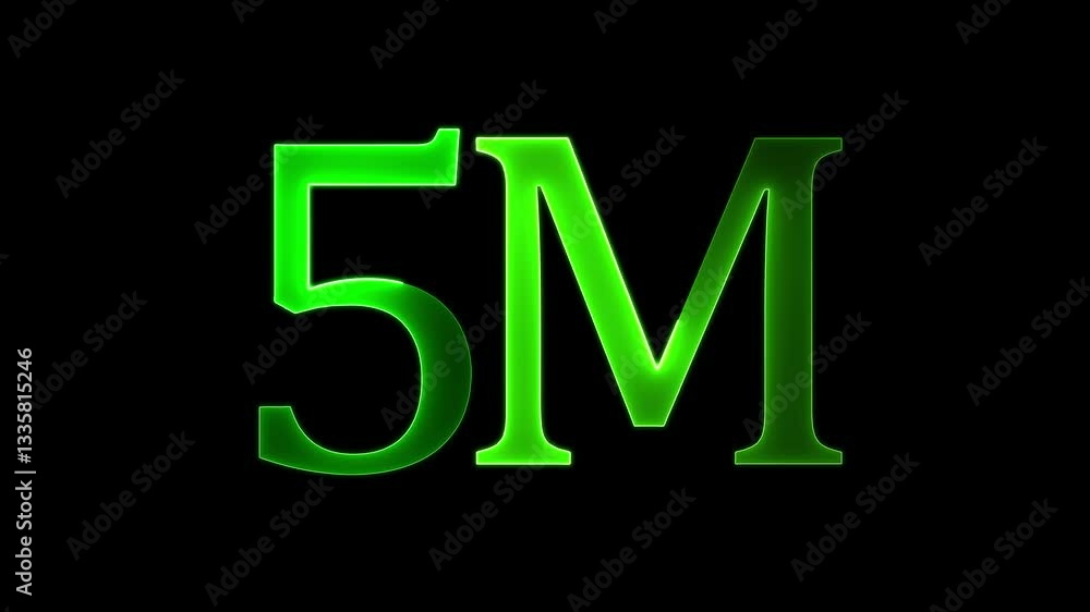 5M text animation on black background. five million 5M text animation on black background. five million
