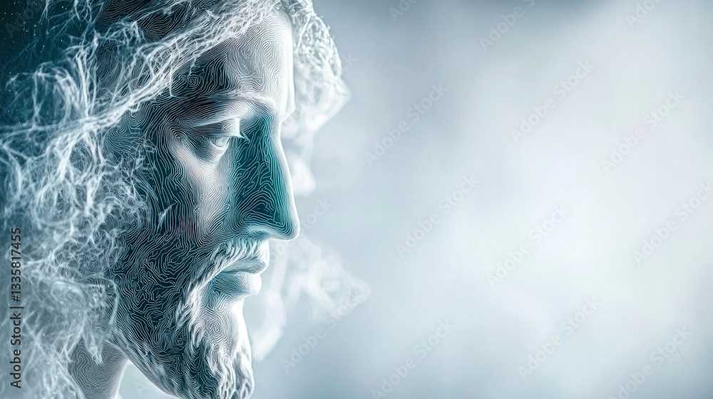Fototapeta premium Serene Jesus Christ Sketch Spiritual Art Religious Image High Resolution White Backgr