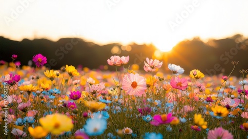 Sunset Meadow  Vibrant Wildflower Field  Summer Blooms  Nature Photography