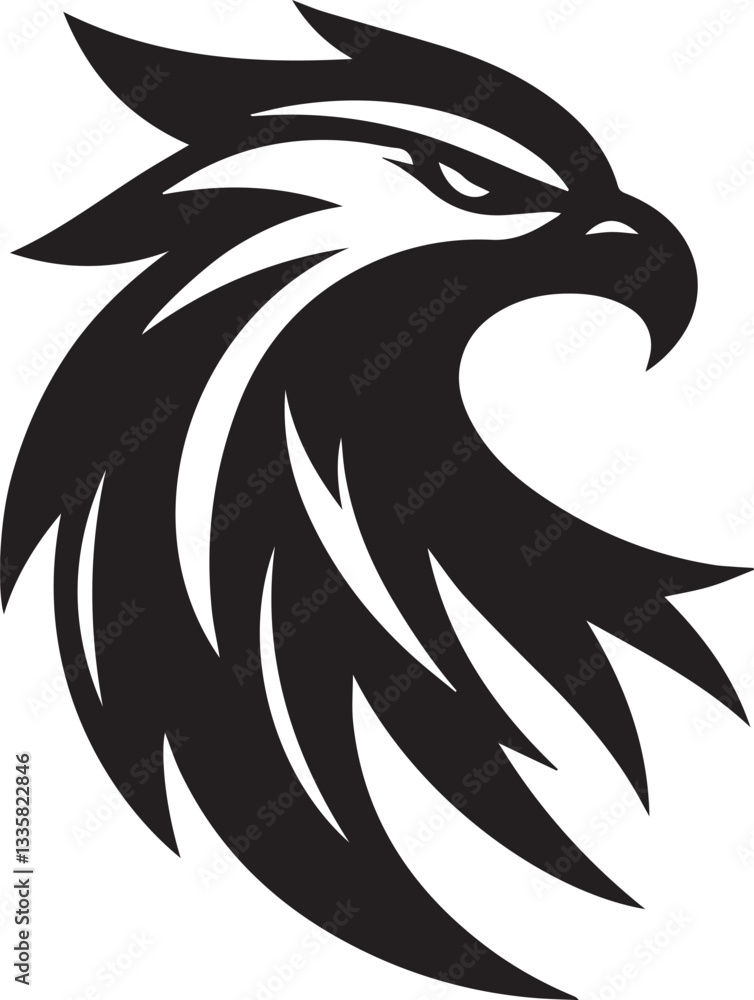 Obraz premium Majestic Black and White Eagle Vector Illustration – Fierce Falcon Silhouette Logo