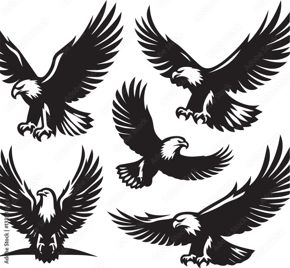 Majestic Black and White Eagle Vector Illustration – Fierce Falcon Silhouette Logo Majestic Black and White Eagle Vector Illustration – Fierce Falcon Silhouette Logo