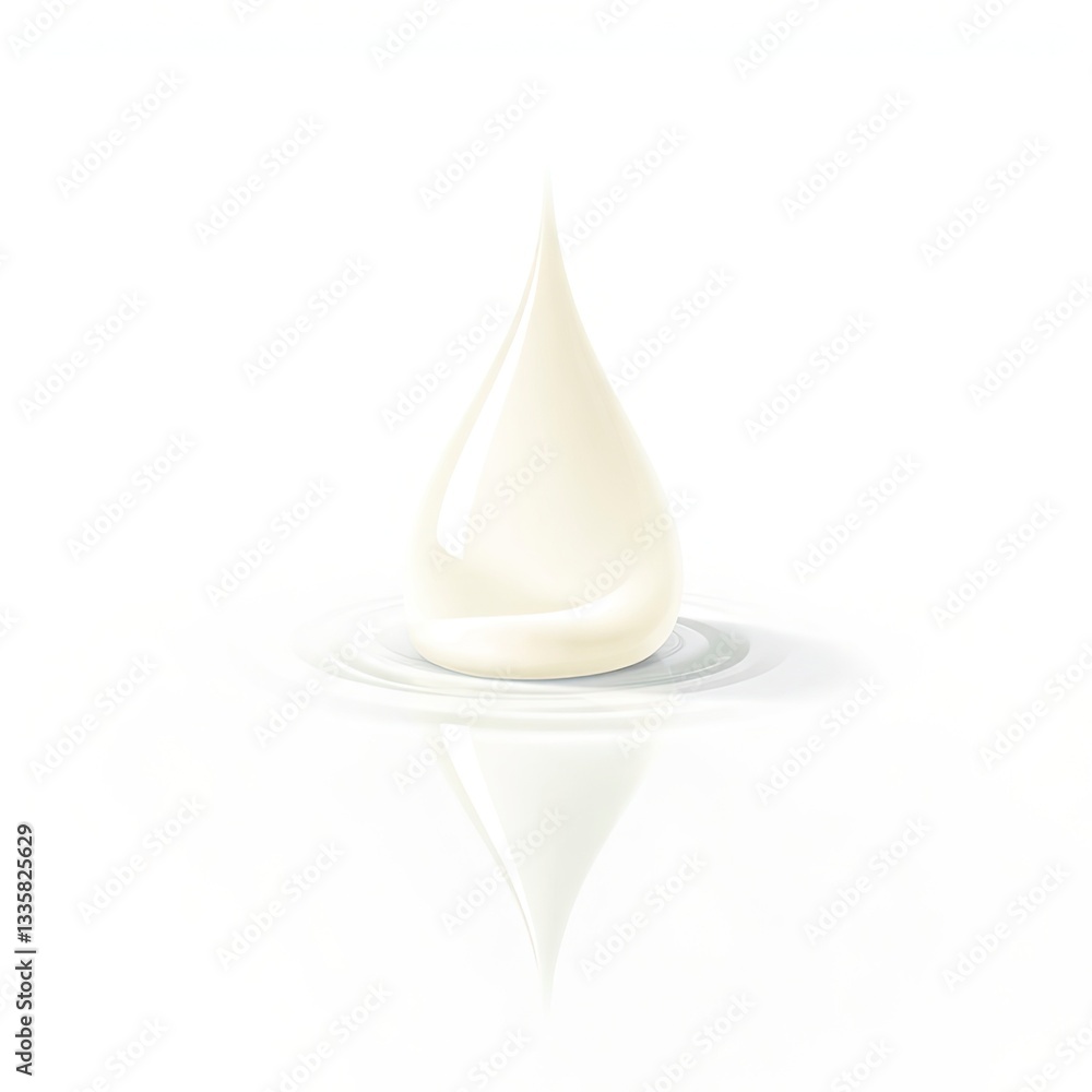 Fototapeta premium A dreamy, hazy illustration depicting a milk drop and its reflection. Soft light, pastel color palette, suitable for product advertisement. Design for product advertisement