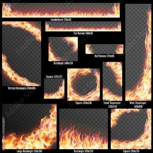 Obraz na płótnie Collection of various banner and ad template shapes surrounded by realistic flame effects on a transparent background. w salonie