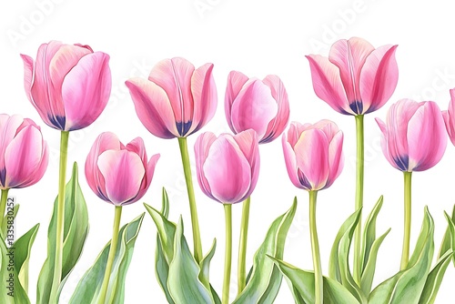 Seamless Watercolor Pink Tulip Pattern – Realistic Floral Design for Fabric & Decor
