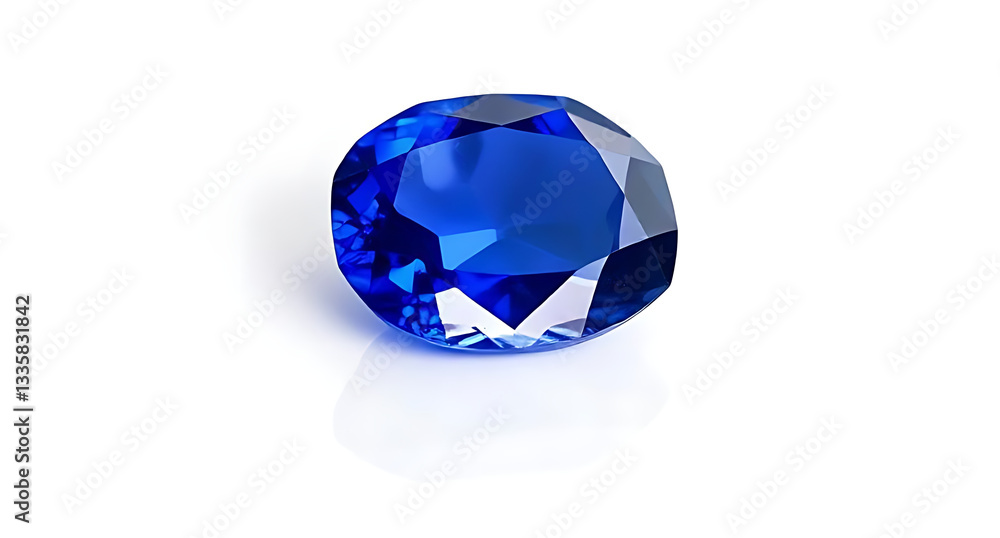 A beautifully lit sapphire stone with a perfect reflective surface, set against a clean white backdrop, ideal for promotional designs A beautifully lit sapphire stone with a perfect reflective surface, set against a clean white backdrop, ideal for promotional designs