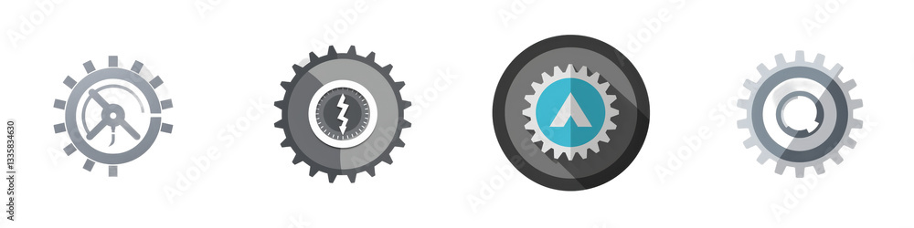 Four circular gear icons isolated on white or transparent Four circular gear icons isolated on white or transparent