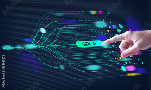 Canvas Print A hand showing technology, generative AI, gen AI,  artificial intelligence, cybe